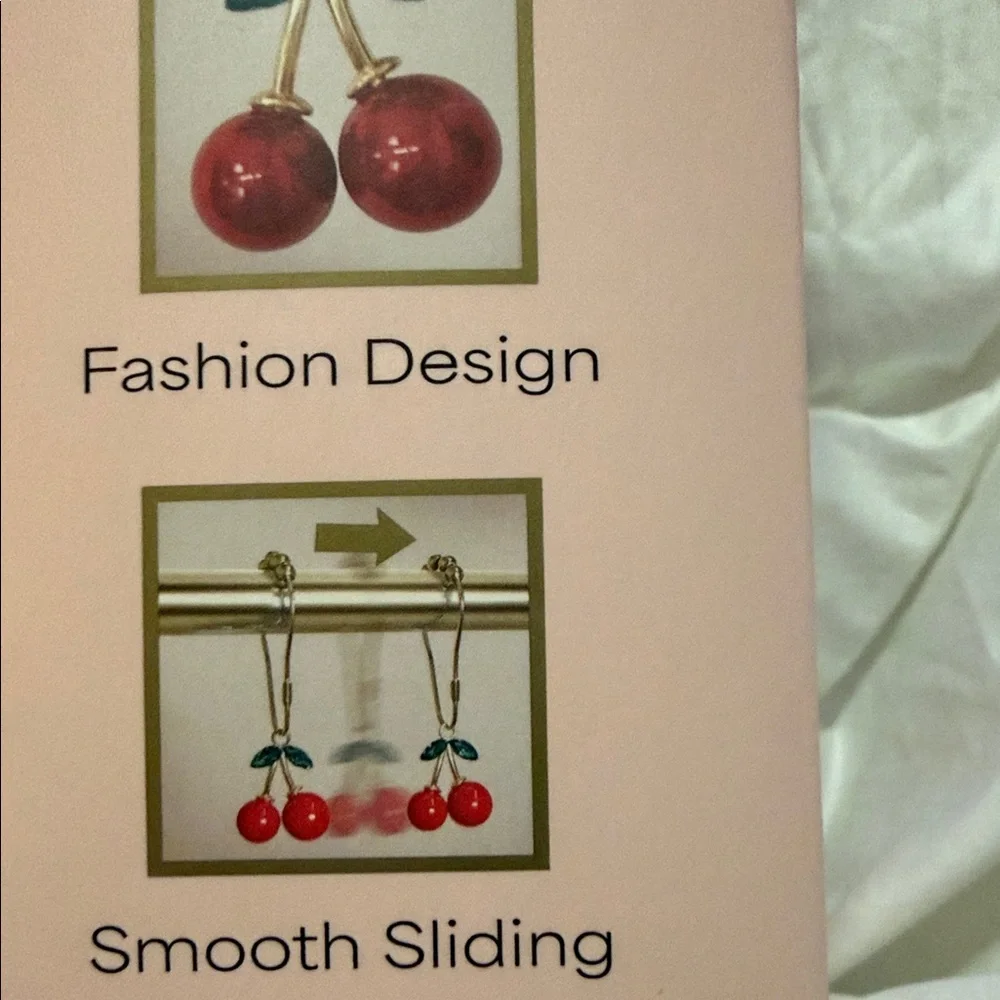 Vanderbilt Whimsical Cherries Shower Hooks - Red Cherries 🍒 Green Leaves (12pc)